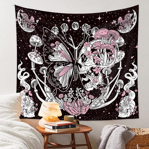 Romantic Rose Skeleton Butterfly Tapestry s Home Decor for Living Room Bedroom (51.2 x 59.1 inches)